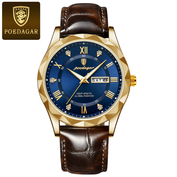 Men's Luxury Business Style Quartz Watch With Alloy Case Genuine Leather Strap And Stainless Steel Buckle Round Dial And Mineral Reinforced Glass Mirror