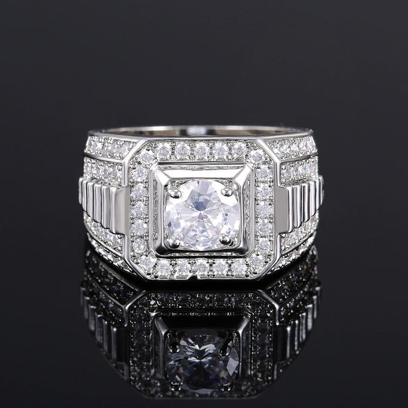 Men's Luxury Domineering Ring Copper Silver Plated With Simulated Zircon And Geometric Design