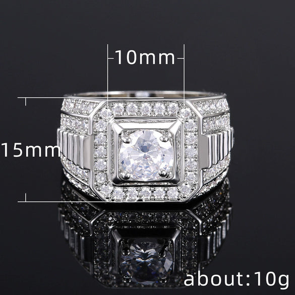 Men's Luxury Domineering Ring Copper Silver Plated With Simulated Zircon And Geometric Design