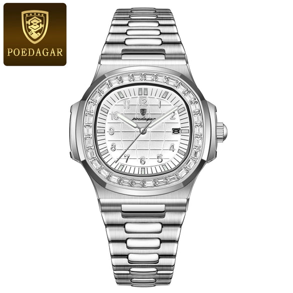 Men's Luxury Waterproof Luminous Quartz Watch Stainless Steel Alloy Square Dial Leisure Style