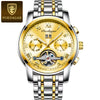 Men's Mechanical Alloy And Stainless Steel Waterproof Luminous Multifunction Leisure Watch With Through Bottom And Spiral Crown