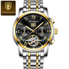 Men's Mechanical Alloy And Stainless Steel Waterproof Luminous Multifunction Leisure Watch With Through Bottom And Spiral Crown