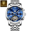 Men's Mechanical Alloy And Stainless Steel Waterproof Luminous Multifunction Leisure Watch With Through Bottom And Spiral Crown