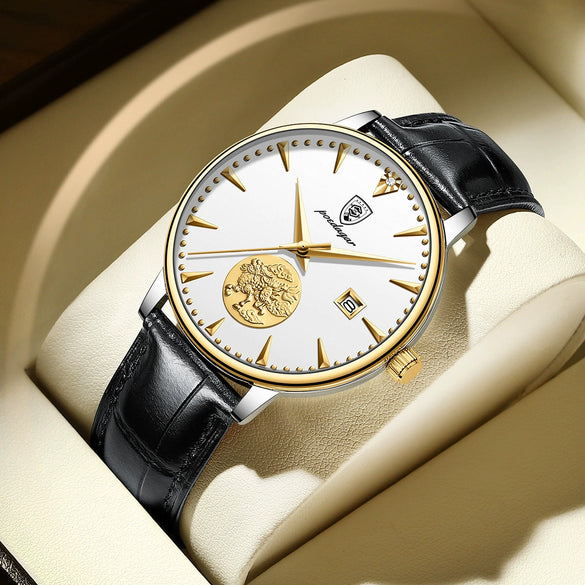 Men's Mechanical Ultrathin Watch Alloy Case Genuine Leather Strap Round Dial Sapphire Crystal Glass Mirror Leisure Style