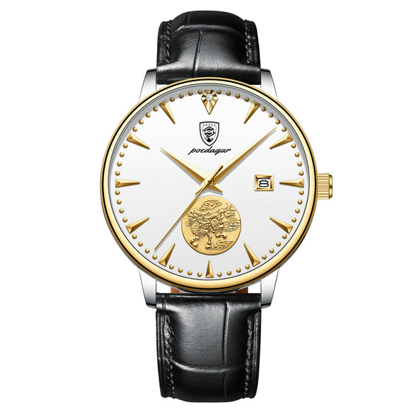 Men's Mechanical Ultrathin Watch Alloy Case Genuine Leather Strap Round Dial Sapphire Crystal Glass Mirror Leisure Style