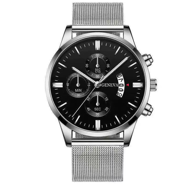 Men's Mesh Strap Quartz Calendar Watch Alloy Case Rose Gold Buckle Round Dial Leisure Style