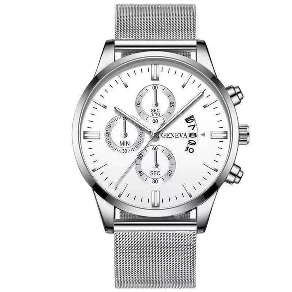 Men's Mesh Strap Quartz Calendar Watch Alloy Case Rose Gold Buckle Round Dial Leisure Style