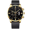 Men's Mesh Strap Quartz Calendar Watch Alloy Case Rose Gold Buckle Round Dial Leisure Style