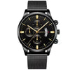 Men's Mesh Strap Quartz Calendar Watch Alloy Case Rose Gold Buckle Round Dial Leisure Style
