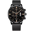 Men's Mesh Strap Quartz Calendar Watch Alloy Case Rose Gold Buckle Round Dial Leisure Style