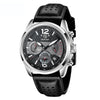Men's Metal And Genuine Leather Fashion Sports Multifunction Chronograph Calendar Quartz Watch With Round Dial