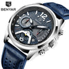 Men's Metal And Genuine Leather Fashion Sports Multifunction Chronograph Calendar Quartz Watch With Round Dial