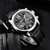 Men's Metal And Genuine Leather Fashion Sports Multifunction Chronograph Calendar Quartz Watch With Round Dial