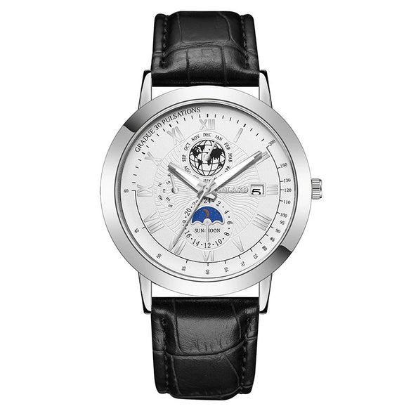 Men's Metal And Pu Quartz Watch With Round Dial Business Style