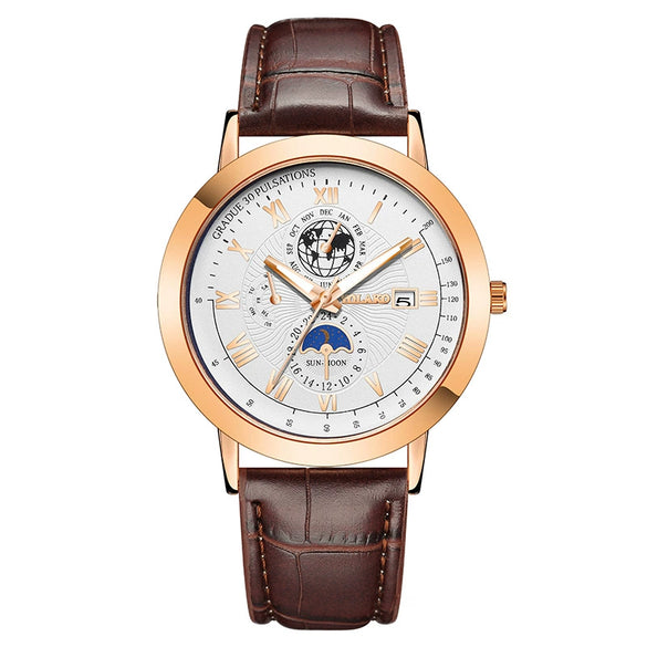 Men's Metal And Pu Quartz Watch With Round Dial Business Style