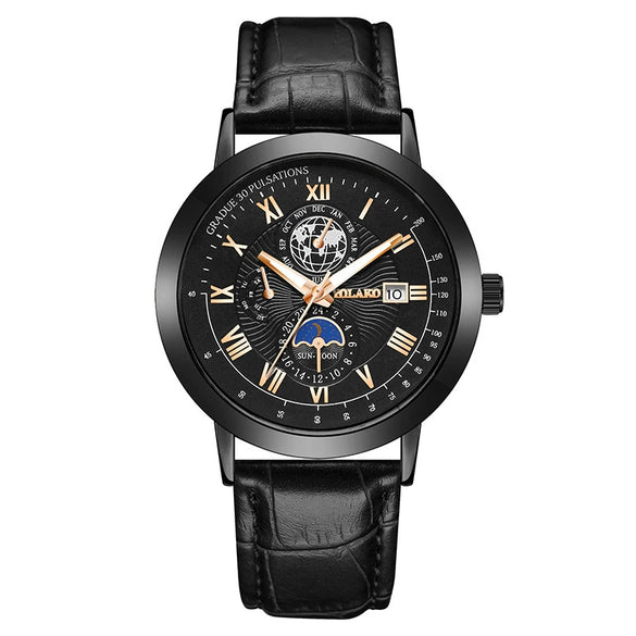 Men's Metal And Pu Quartz Watch With Round Dial Business Style
