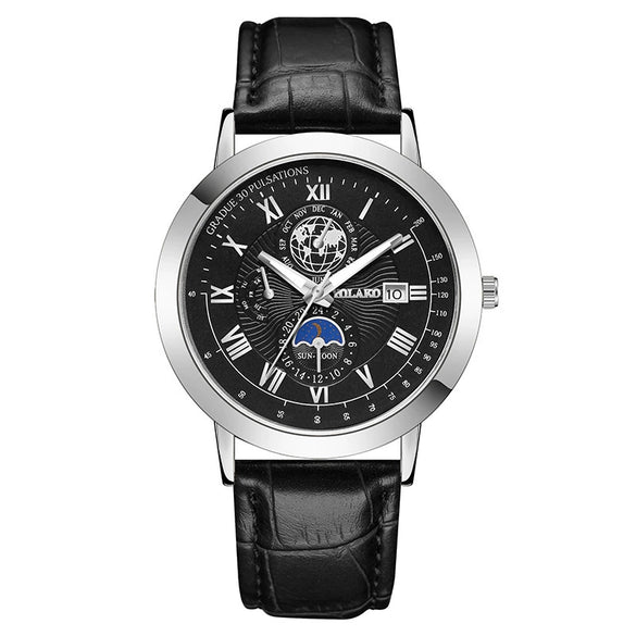 Men's Metal And Pu Quartz Watch With Round Dial Business Style