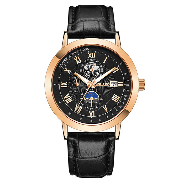 Men's Metal And Pu Quartz Watch With Round Dial Business Style