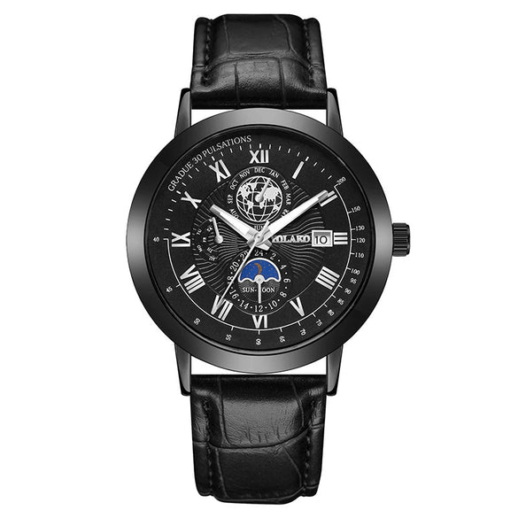 Men's Metal And Pu Quartz Watch With Round Dial Business Style