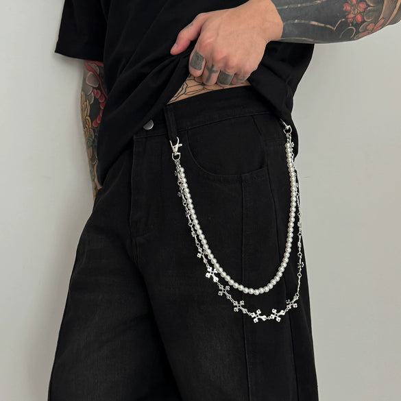 Men's Metal Handmade Hiphop Niche Waist Chain With Cross Crown Roman Numerals Pattern