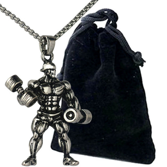 Men's Metal Jewelry Fitness Pendant With Cartoon Characters And Electroplating Treatment On Pearl Chain