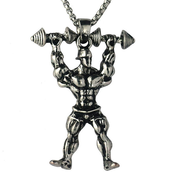 Men's Metal Jewelry Fitness Pendant With Cartoon Characters And Electroplating Treatment On Pearl Chain