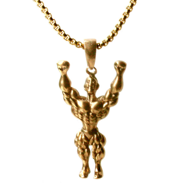 Men's Metal Jewelry Fitness Pendant With Cartoon Characters And Electroplating Treatment On Pearl Chain