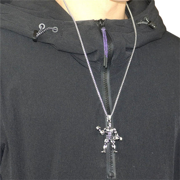 Men's Metal Jewelry Fitness Pendant With Cartoon Characters And Electroplating Treatment On Pearl Chain