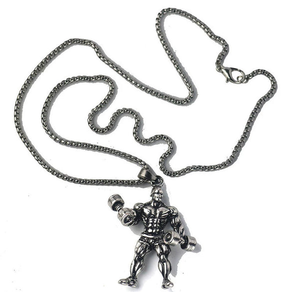 Men's Metal Jewelry Fitness Pendant With Cartoon Characters And Electroplating Treatment On Pearl Chain