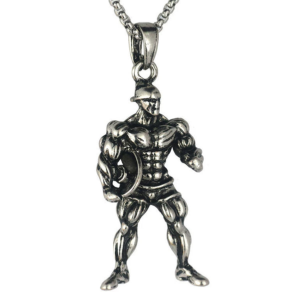 Men's Metal Jewelry Fitness Pendant With Cartoon Characters And Electroplating Treatment On Pearl Chain