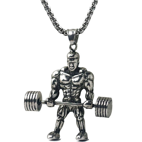 Men's Metal Jewelry Fitness Pendant With Cartoon Characters And Electroplating Treatment On Pearl Chain