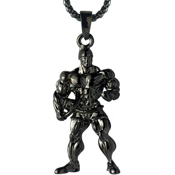 Men's Metal Jewelry Fitness Pendant With Cartoon Characters And Electroplating Treatment On Pearl Chain