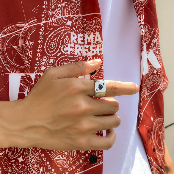 Men's Metal Letter Ring Retro Style Dripping Oil Process