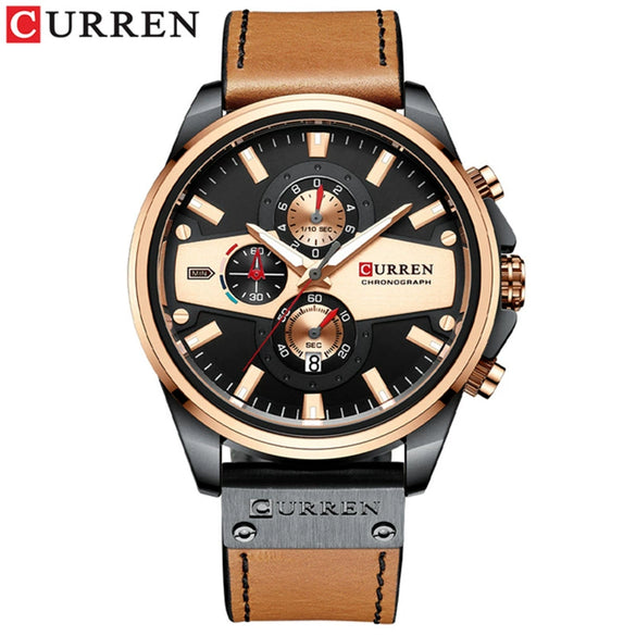 Men's Metal Waterproof Leisure Watch With Round Dial And Imitation Leather Strap