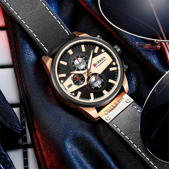 Men's Metal Waterproof Leisure Watch With Round Dial And Imitation Leather Strap