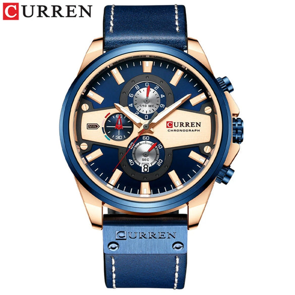 Men's Metal Waterproof Leisure Watch With Round Dial And Imitation Leather Strap