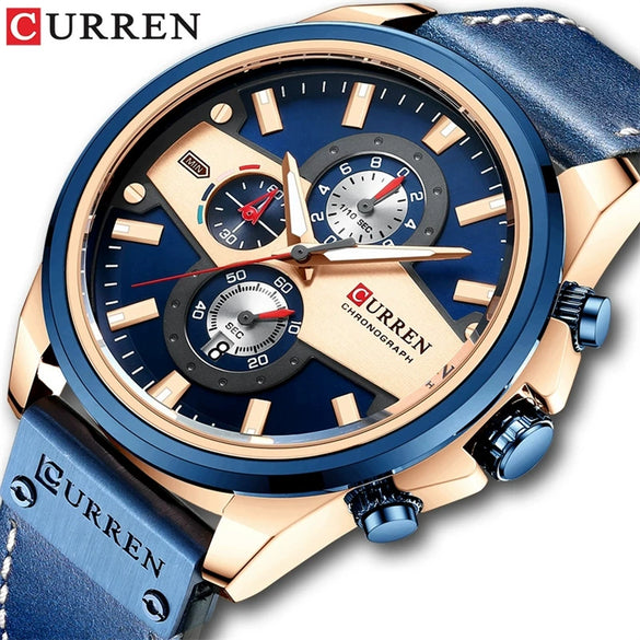 Men's Metal Waterproof Leisure Watch With Round Dial And Imitation Leather Strap