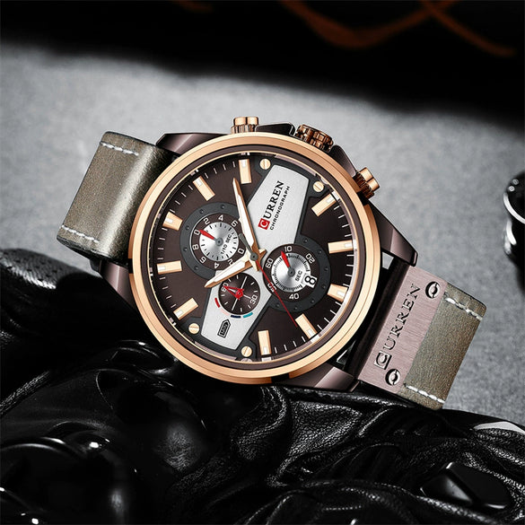 Men's Metal Waterproof Leisure Watch With Round Dial And Imitation Leather Strap