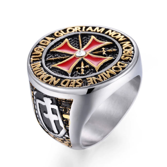 Men's Minimalist Geometric Metal Ring With Electroplating And Templar Cross Design