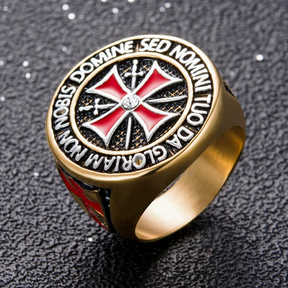 Men's Minimalist Geometric Metal Ring With Electroplating And Templar Cross Design