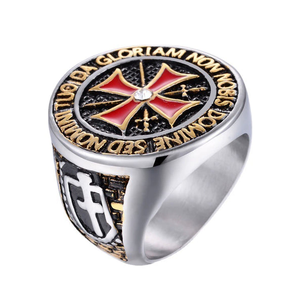 Men's Minimalist Geometric Metal Ring With Electroplating And Templar Cross Design