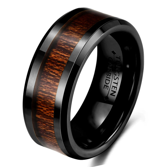 Men¡¯s Minimalist Geometric Tungsten Steel Ring With Wood Grain Design And 18K Gold Tone Electroplated Finish