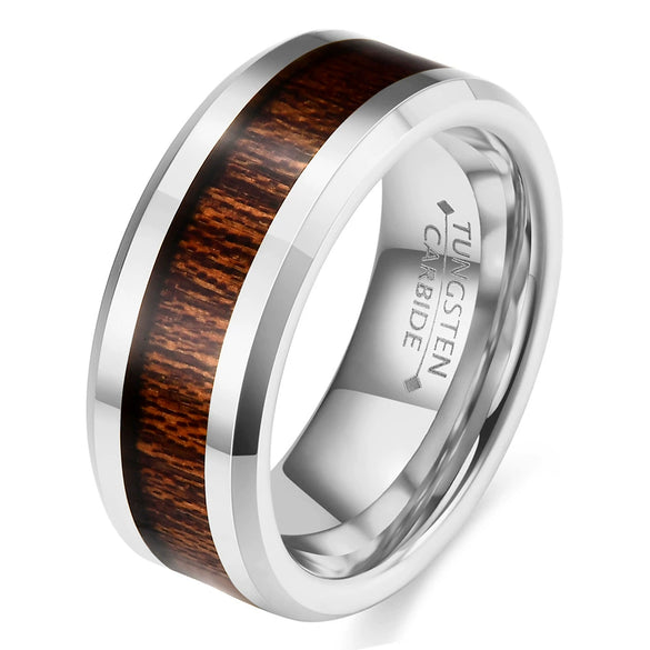 Men¡¯s Minimalist Geometric Tungsten Steel Ring With Wood Grain Design And 18K Gold Tone Electroplated Finish