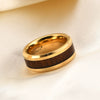 Men¡¯s Minimalist Geometric Tungsten Steel Ring With Wood Grain Design And 18K Gold Tone Electroplated Finish
