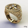 Men's Minimalist Zinc Alloy Ring With Gold Tone Wheel Shape And Inlaid Rhinestone Constellation Pattern
