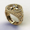 Men's Minimalist Zinc Alloy Ring With Gold Tone Wheel Shape And Inlaid Rhinestone Constellation Pattern