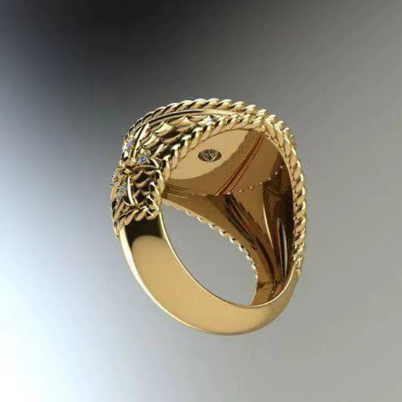 Men's Minimalist Zinc Alloy Ring With Gold Tone Wheel Shape And Inlaid Rhinestone Constellation Pattern