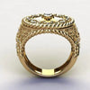 Men's Minimalist Zinc Alloy Ring With Gold Tone Wheel Shape And Inlaid Rhinestone Constellation Pattern