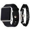 Men's Movement Style Silicone And Stainless Steel Square Electronic Watch Bracelet Suit