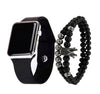 Men's Movement Style Silicone And Stainless Steel Square Electronic Watch Bracelet Suit